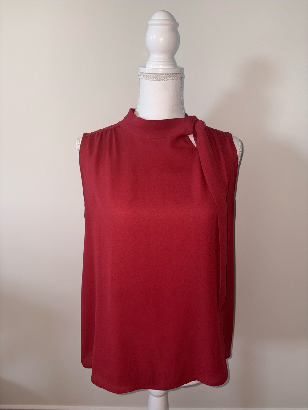 Sleeveless Tie-Neck Women's Top in Deep Red